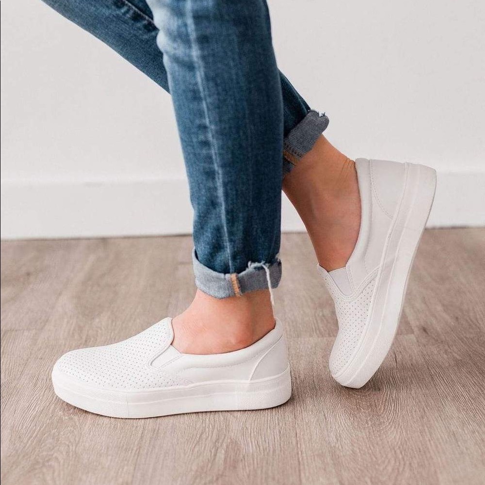 White perforated vegan leather Slip on sneakers - Picture 3 of 8